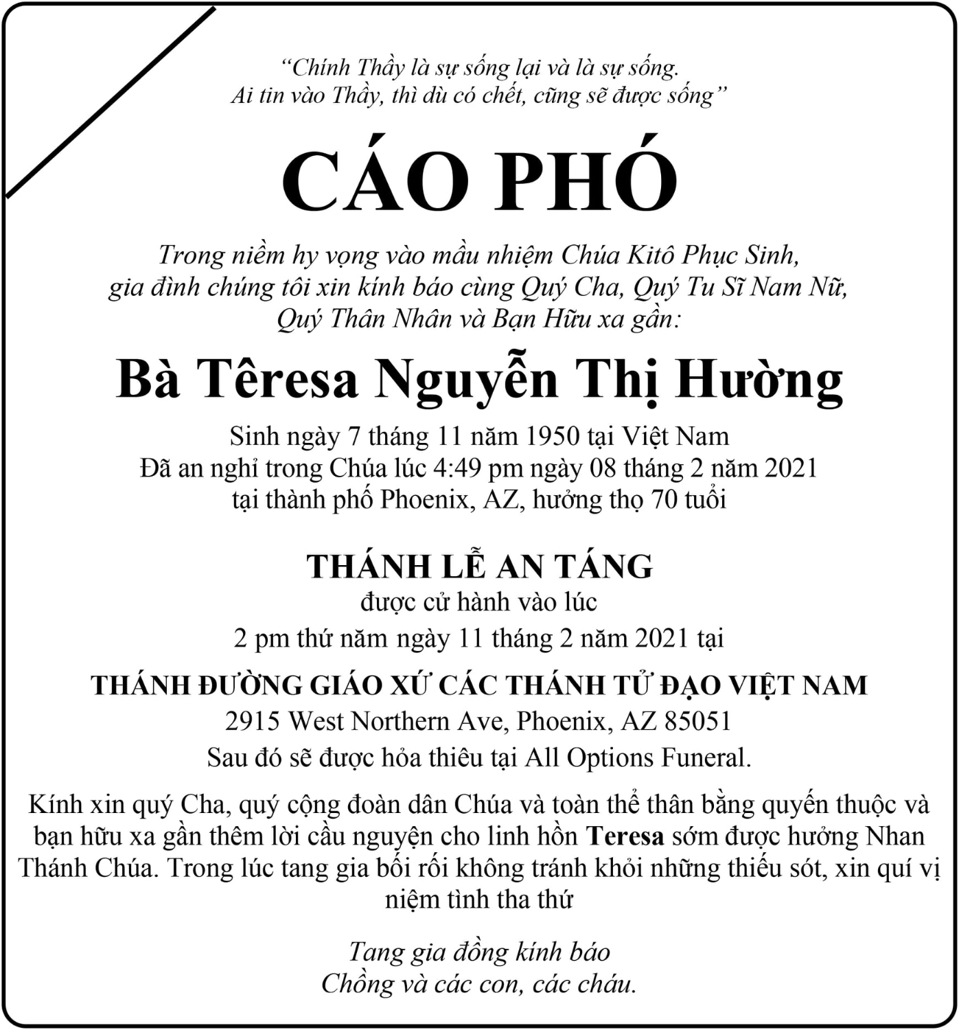 Bà Têresa Nguyễn Thị Hường